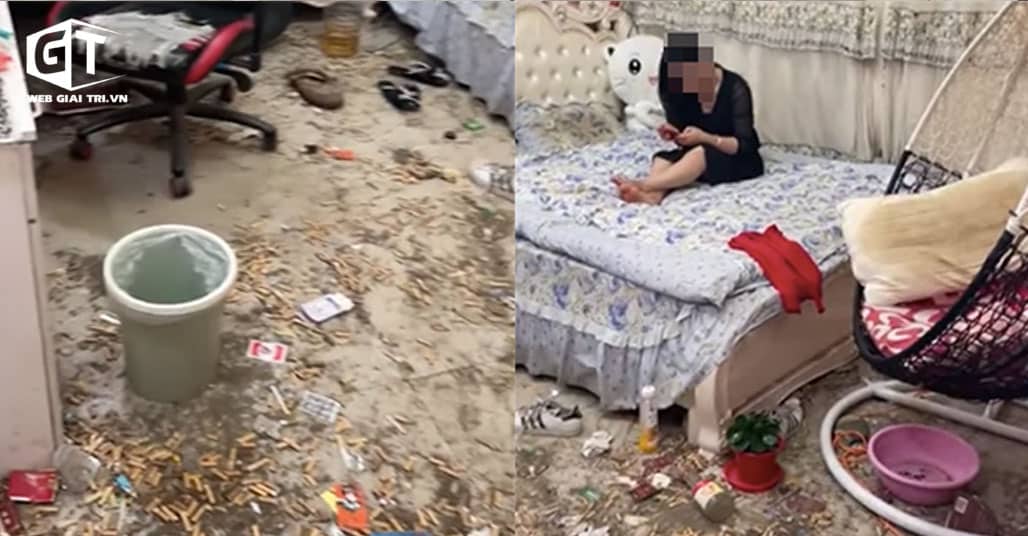 Clip: Kinh hãi phòng ngủ sang chảnh của cô gái nhìn như bãi rác, gối đen sì cả năm không giặt, nền nhà đồ đạc vứt ngổn ngang